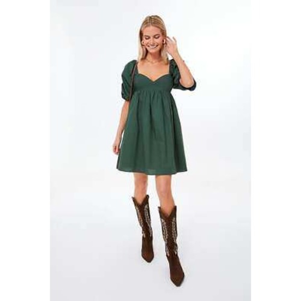 Hyacinth House Emerald Green Sasha Puff Sleeve Smocked‎ Mini Dress Womens Medium